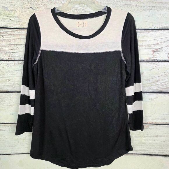 Maurices 24/7 Black White Striped Sleeve Top S - Picture 2 of 7